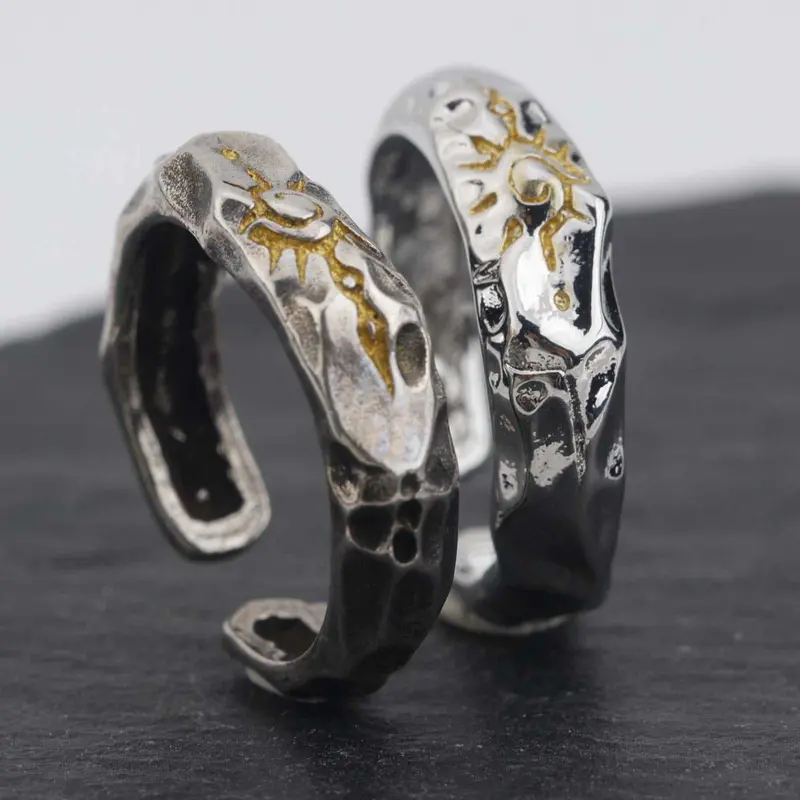 Unisex Vintage Copper Artificial Irregular Stones Ring & Earrings Set - Adults Funky 2000s Retro Good Luck Charm, One Size Secure-Fit Everyday Wear Gift