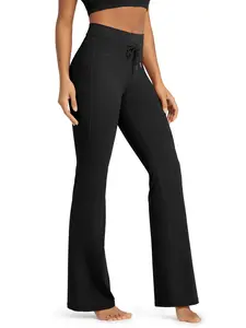 ODODOS Women's Drawstring Tie Daily Flared Pants High Waist Bootcut Workout Yoga Pants - 30" / 32" Inseam
