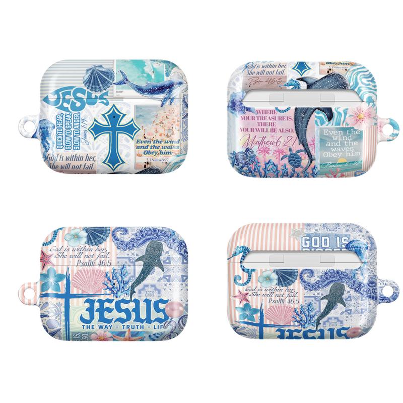 Jesus Shark AirPods Case – Christian Ocean Bible Verse Cover for AirPods Pro/Pro 2, AirPods 1/2/3/4 Case Faith Gift for Believers