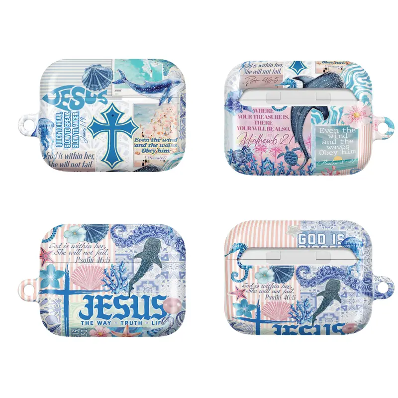 Jesus Shark AirPods Case – Christian Ocean Bible Verse Cover for AirPods Pro/Pro 2, AirPods 1/2/3/4 Case Faith Gift for Believers