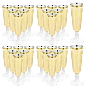 25/50Pcs 5oz Disposable Plastic Champagne Flutes, Perfect for Wedding Party & Cocktails – Easy to Assemble Mimosa Wine Glasses Cups，Wedding Toasting Glasses - Elegant Stemmed Glasses for Birthday Parties & Weddings Clear Plastic Cups Party Supplies