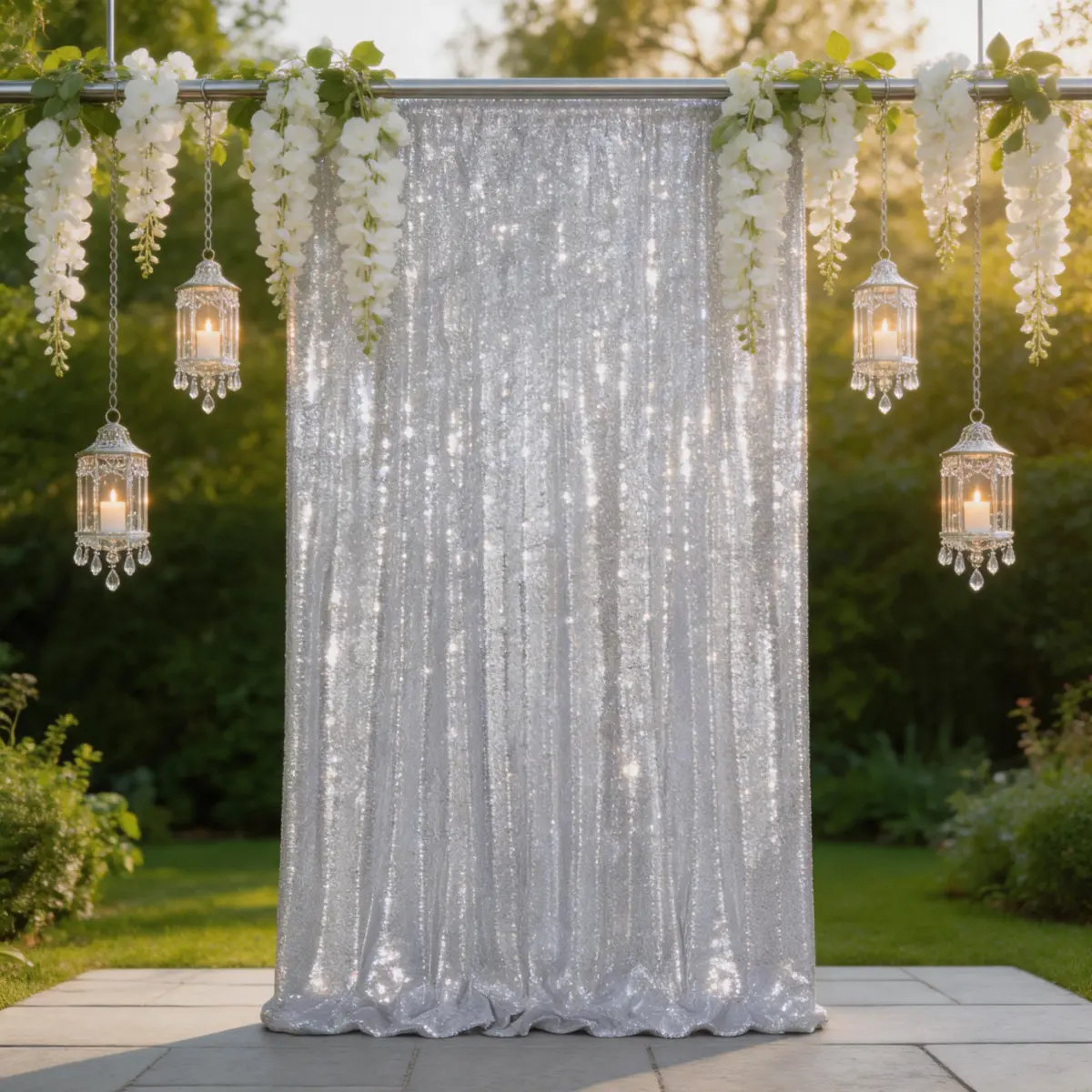 Silver Sequin Curtain 1 Panel 4ftx8ft, Brilliant Glitter Backdrop for Baby Shower, Anniversary, Candy Buffet, Arch Photography, Wall Decoration