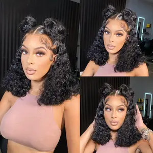 Curly Wave BOB Wig Human Hair 13x4 HD Curly BOB Lace Front Wigs Human Hair Pre Plucked Wear And Go Glueless Short Curly Frontal BOB Wigs For Black Women Wet And Wavy 14 Inch