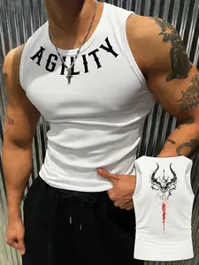 Men's Demon Skull Print Sleeveless Tank Top Workout Tanks Vest Top, Geometric Pattern, Casual Fitted Style, Multiscape Men's Clothing, 2026 Fashion, Sleeveless Gym Tops