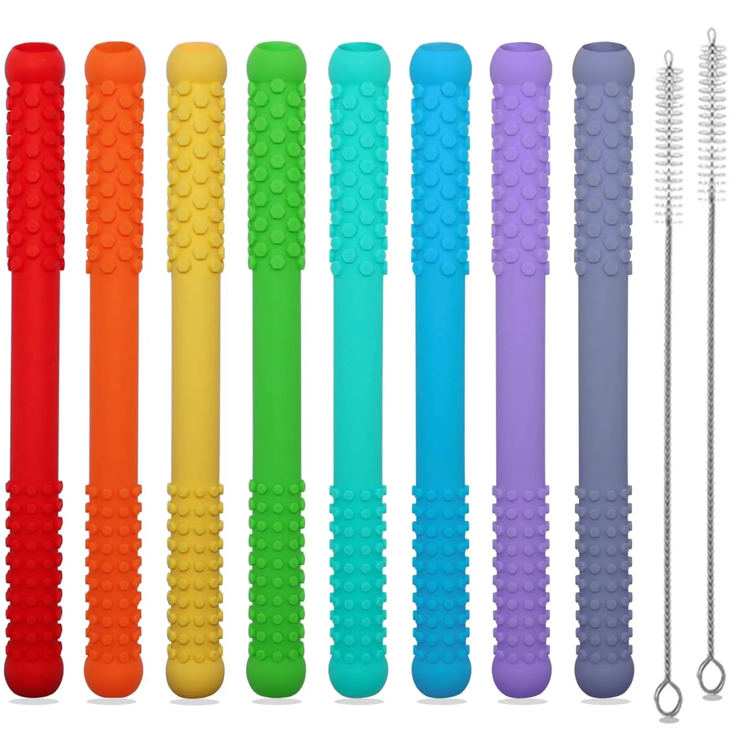 Christmas Gift  8-Pack Rainbow Silicone Teething Straws for Babies 3-18 Months BPA-Free Sensory Chew Toys for Autism Easter Gift Pacifierclip Infant Play