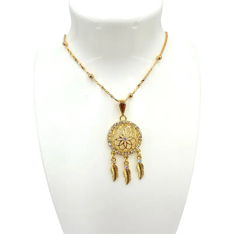 14k gold plated dreamcatcher necklace with feather charms