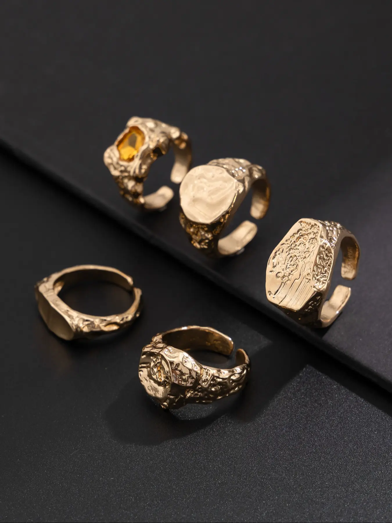 Vintage Textured Open Rings Set, Stackable Rings, Relief Feel, Multi-Style, American Retro Style, Daily Layered Wear, Street Fashion Accessory