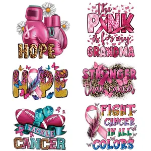 6pcs Fight Breast Cancer Theme Heat Transfer Sticker, Washable Heat Press Transfer Sticker, DIY Iron On Sticker For T-Shirt, Jeans