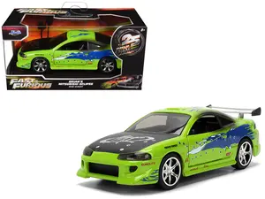 Brian's Mitsubishi Eclipse Green with Graphics (Damaged Version) "25 Years of Fast & Furious" 1/32 Diecast Model Car by Jada