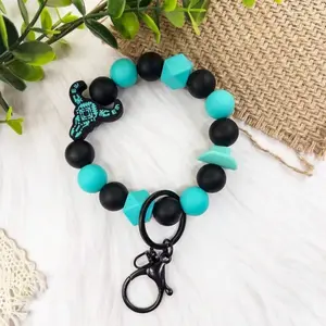 Western Style Silicone Beaded Wrist Keychain for Women woman teen portable keychains Cowgirl boho style keychain  bundle  set