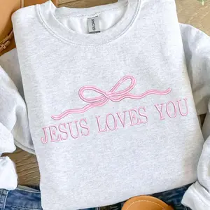 Jesus Loves You Embroidered Sweatshirt, Jesus Loves You Embroidered Crewneck, Christian Faith Crewneck, Religious Embroidery Sweater Gift, Christian Sweatshirt