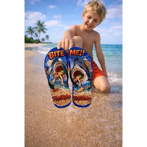 Summer Shark Attack cartoon beach flip flops | Novelty Summer Sandals