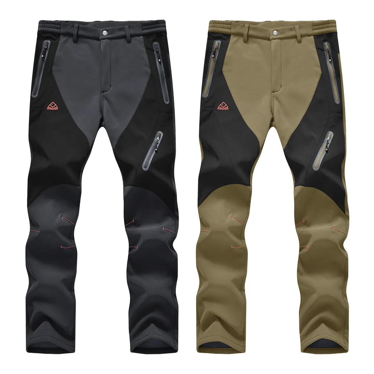 2 PACK GOPUNE  Men's Waterproof Pants Insulated Cold weather Hiking Winter Snow Ski Softshell Outdoor Pants Zipper Pockets Climbing Thermal Jogger Trousers Thermal Lined
