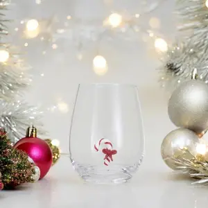 Candy Cane - Stemless Wine Glass with Holiday Figure Inside - 12-oz.