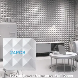24pcs Pyramid Texture Waterproof 3D PVC Wall Stickers, Removable No-Trace Indoor Decor, Panel Covering for Cabinet Walls, Wall Panels