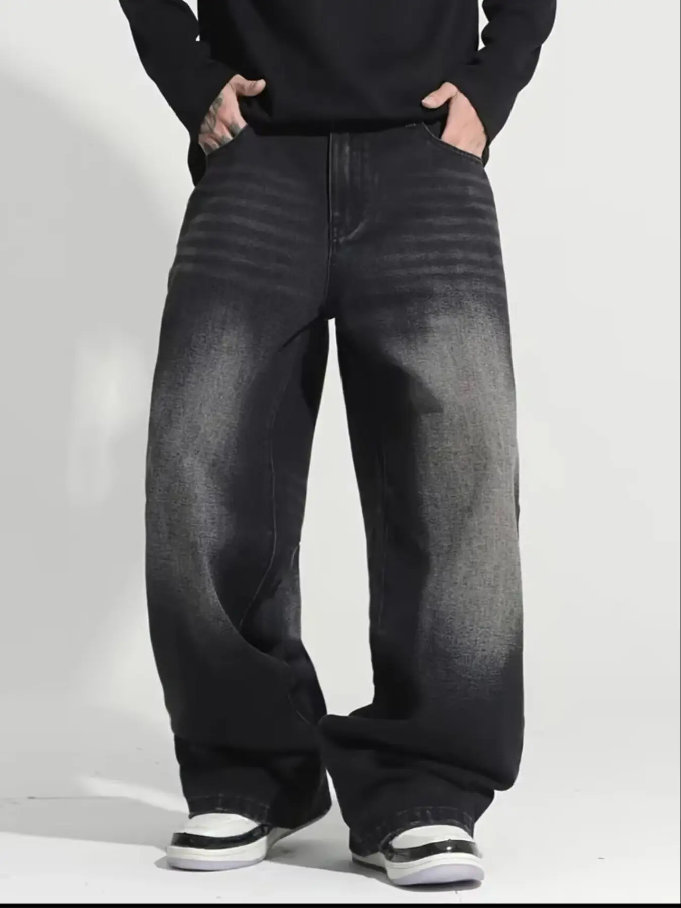 Men's Wide Leg Baggy Jeans Plain Vintage Classic Style, Loose Fit Casual Denim Jeans with Pockets, All Seasons Fashion, Comfortable and Stylish Streetwear