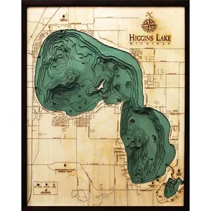 Higgins Lake, Michigan Wood Carved Topographic Map