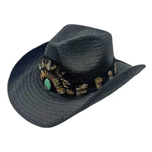 Gallop OS 100% Toyo Hat with 3.25" Brim Hand Made Feather Band & Turquoise Concho