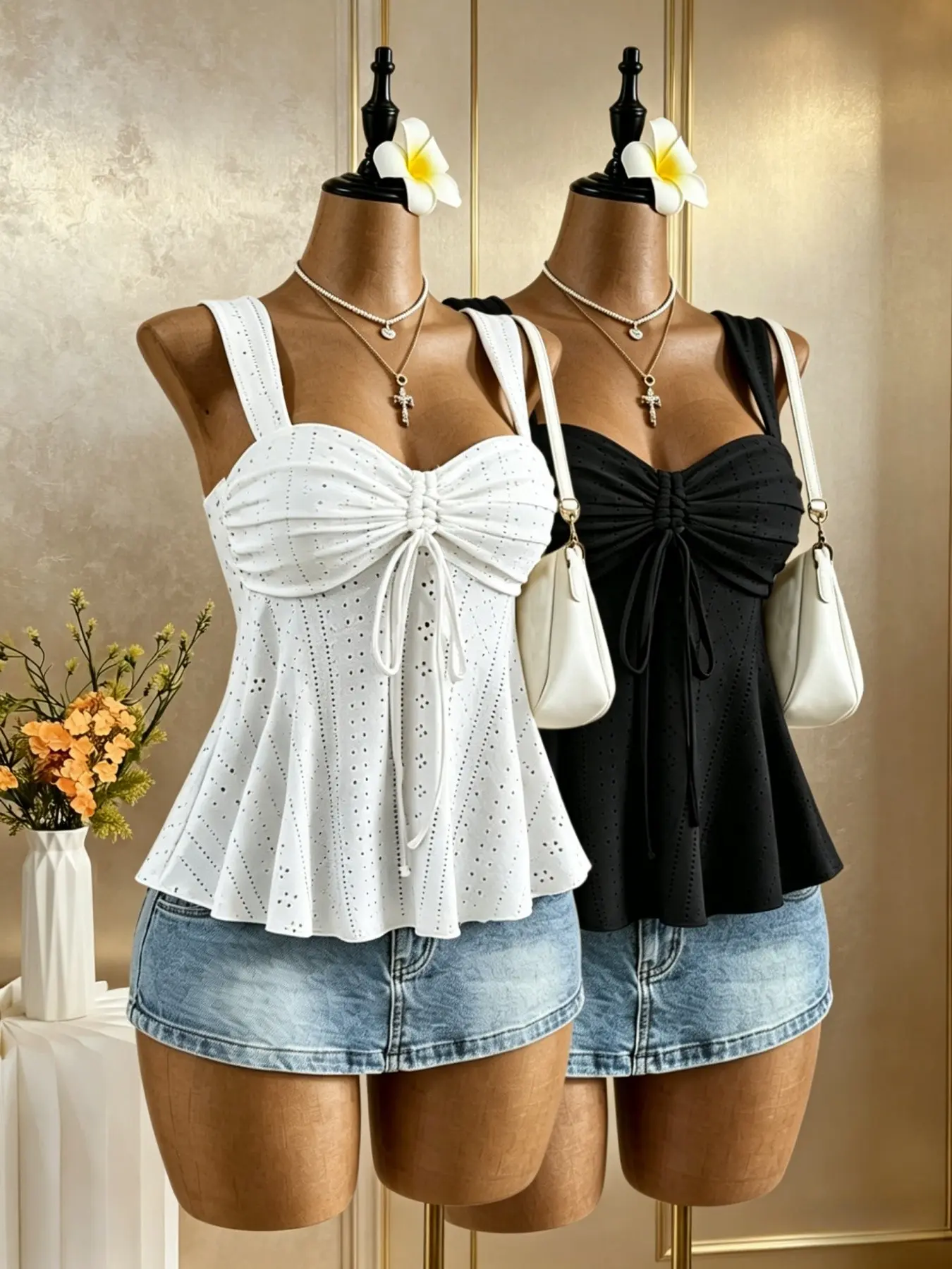 Summer Sweet Cute Vacation Style Backless Lightweight Two-Piece Set, Perfect for Warm Weather, Ideal for Beach & Poolside Looks Tops