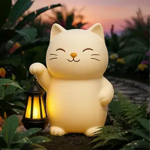 Solar Cat Garden Statue with Lantern – Outdoor Cat Statue for Garden, Patio & Yard, Weatherproof Resin Figurine Lawn Ornament Garden Decor with Soft Solar Glow