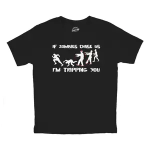 Youth If Zombies Chase Us I'm Tripping You Funny Halloween T Shirt for Kids Funny T Shirts Halloween Tops for Kid Funny Zombie Short Sleeve Novelty Tees for Kids Black