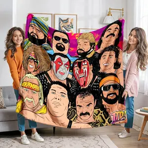 WWE Digital Printed Flannel Blanket, Wrestling Superstar Character Pattern Throw for Bed Sofa, Soft Warm Cozy Sports Fan Gift, Living Room Bedroom Décor