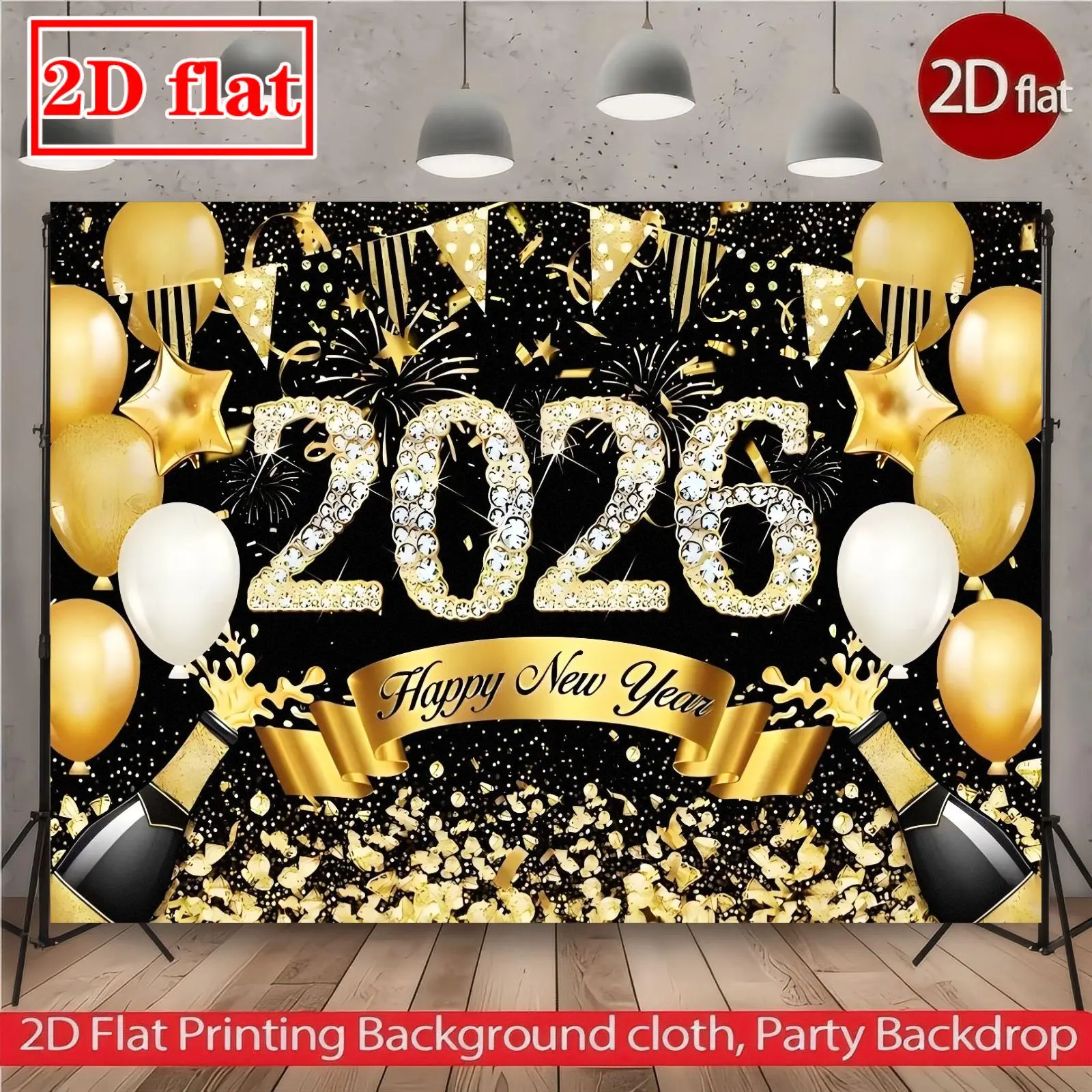 2026 Happy New Year Black and Gold Backdrop - TikTok Shop