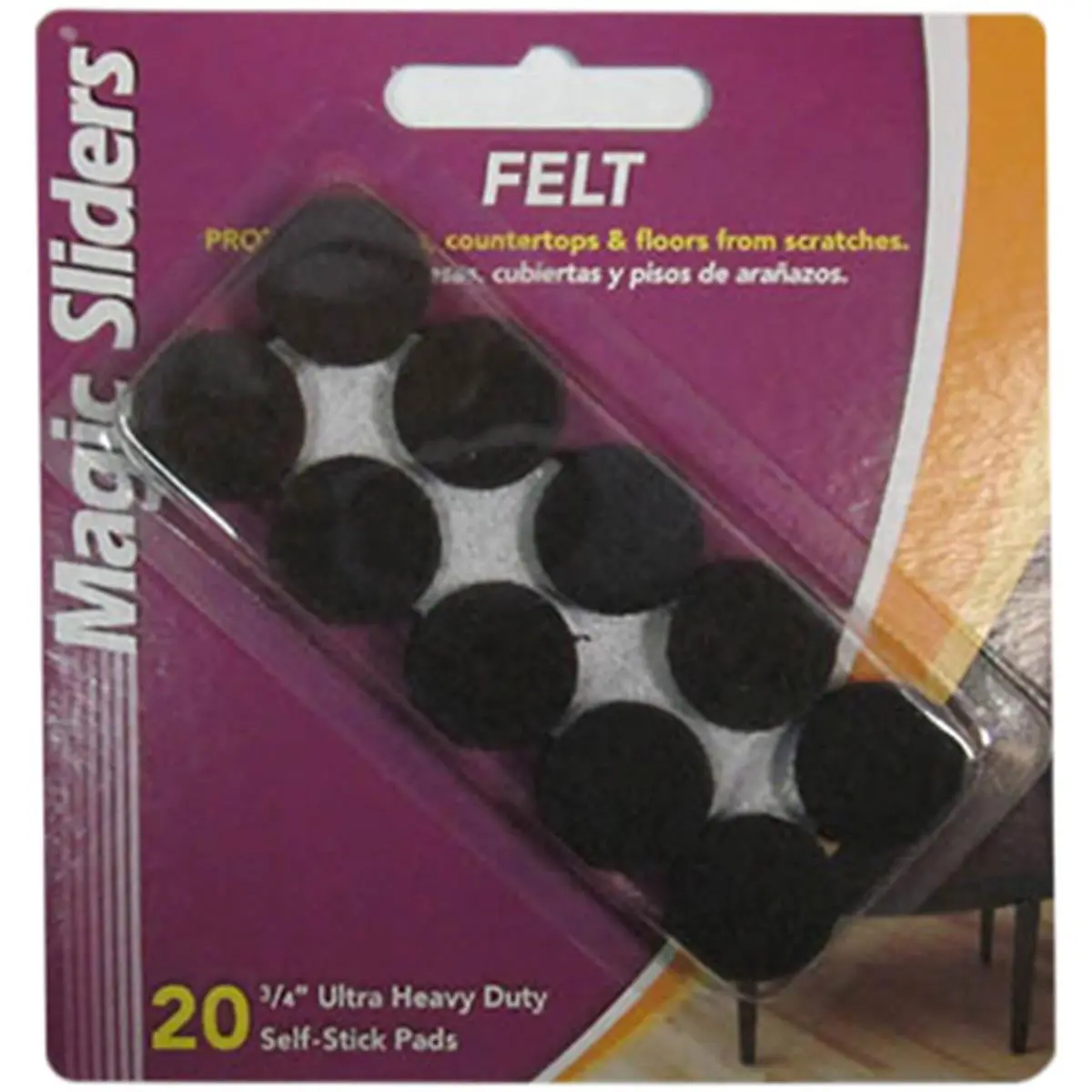 212 MAIN Self-Stick Felt Furniture Sliders - 0.75 in. Brown Heavy-Duty Size Pads, 20-Pack Self Stick Pads for Chairs, Drawers, Table Sliders, Floor Scratch Protection, Floors