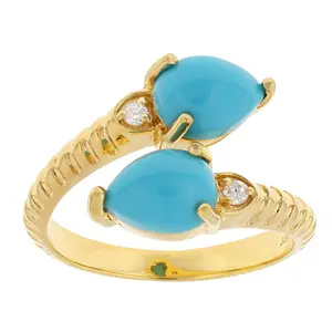 JTV Sleeping Beauty Turquoise With Prazana(R) Lab Grown Diamond 18k Yellow Gold Over Silver Ring .04ctw