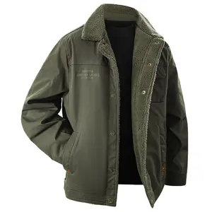 Men's Winter Fashion Embroidered Lapel Jacket Versatile Solid Color Shearling Warm Coat