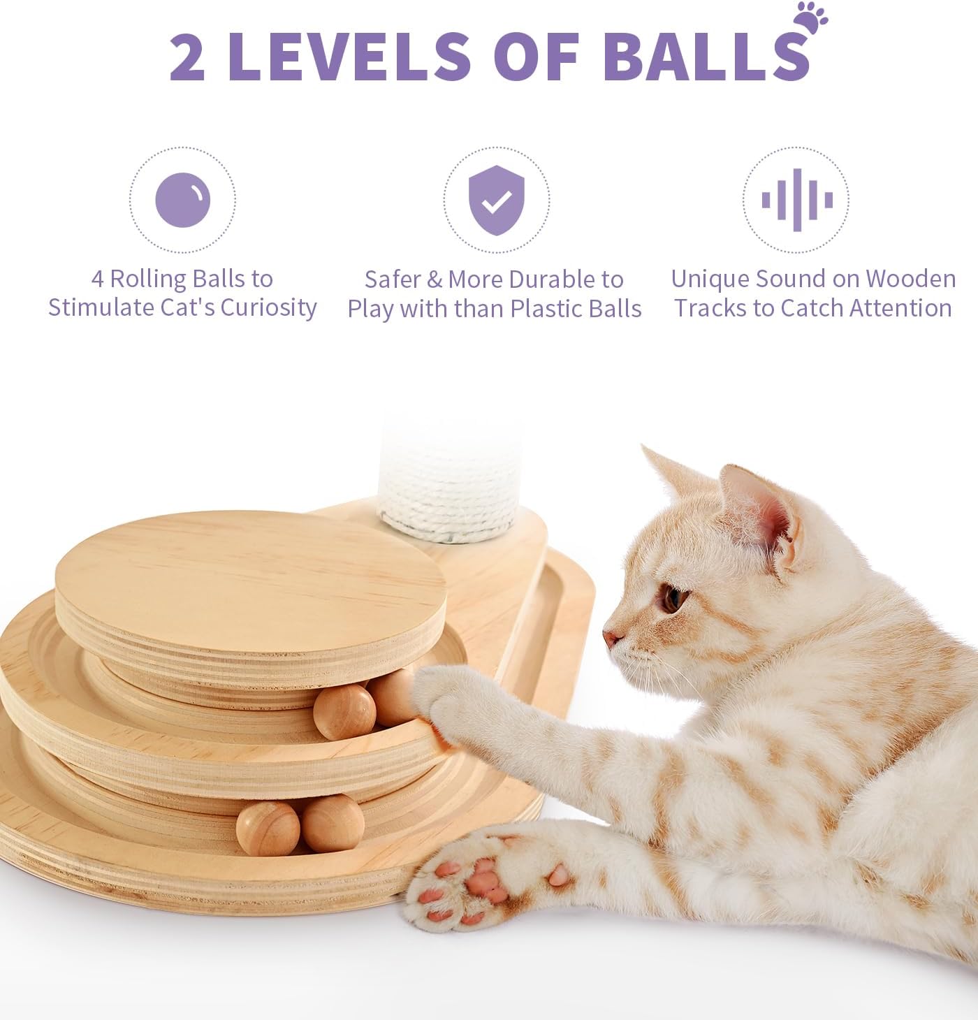 Petlovers Summervibes Wooden Cat Scratching Post with Track Ball Toy, Sisal Cat Climbing Tree for Indoor Cats, Interactive Kitten Scratcher Tower with Hanging Pom-Pom Ball, Cat Activity Center for Kitten Play & Exercise Petlovers Summervibes Wooden Cat Scratching Post with Track Ball Toy, Sisal Cat Climbing Tree for Indoor Cats, Interactive Kitten Scratcher Tower with Hanging Pom-Pom Ball, Cat Activity Center for Kitten Play & Exercise