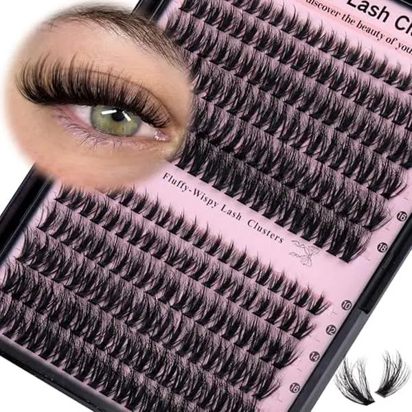 Goddvenus Lash Clusters Wispy Eyelash Clusters Fluffy Lashes Clusters Cute D Curl Cluster Eyelash Extensions with Soft Cotton Band Cluster Lashes 10-18mm Eyelashes Clusters for DIY Lash Extension