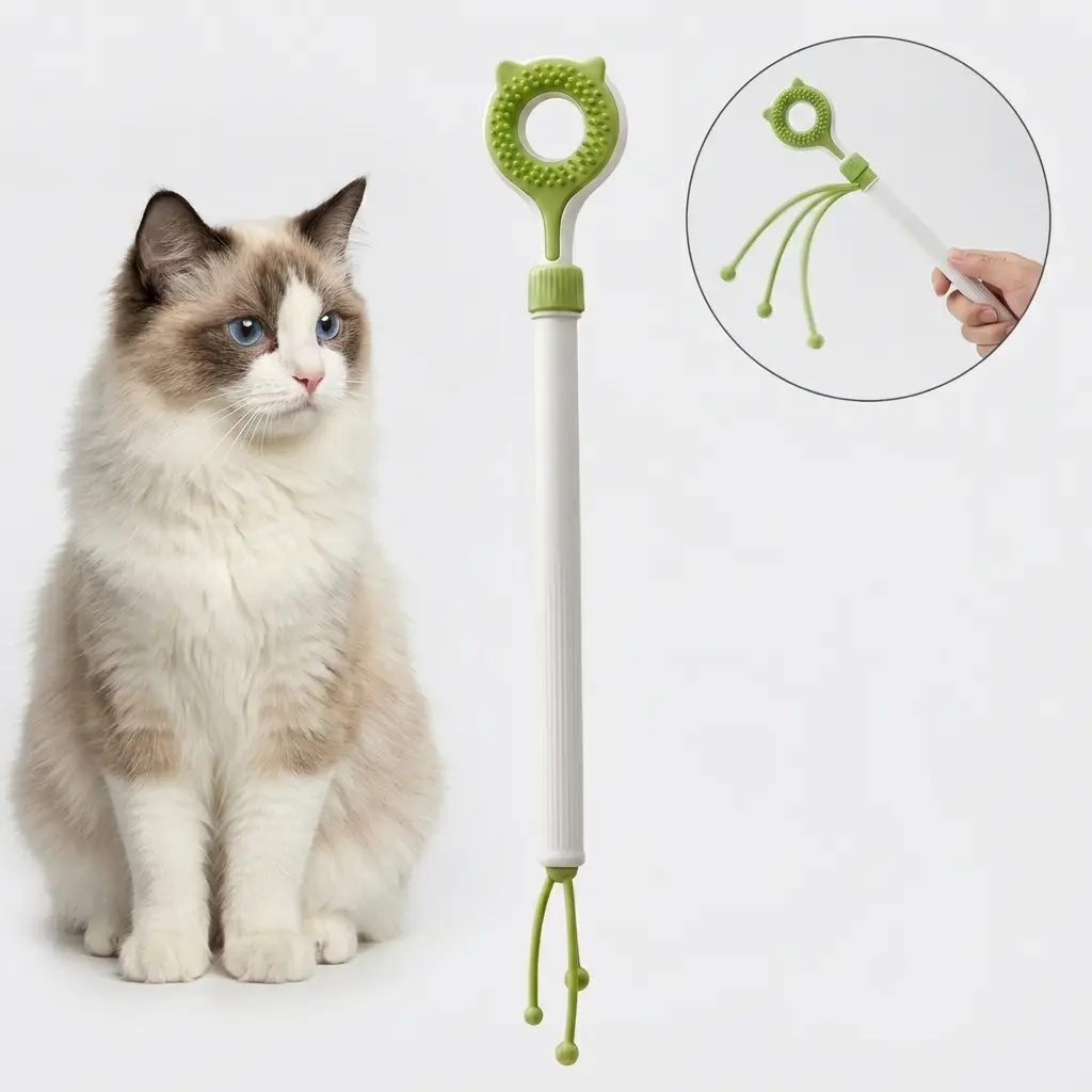Interactive Cat Wand Toy with Retractable Teaser - Telescopic Indoor Cat Exercise Toy for Chasing & Playing, Kitten Teaser Wand with Bird & Plush Ball Attachments, Green Birthday Gift for Cats
