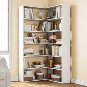 Corner Bookshelf, 6-Tier 71" Tall L-Shaped Wooden Bookcase with Baffles, Industrial Storage Display Shelf