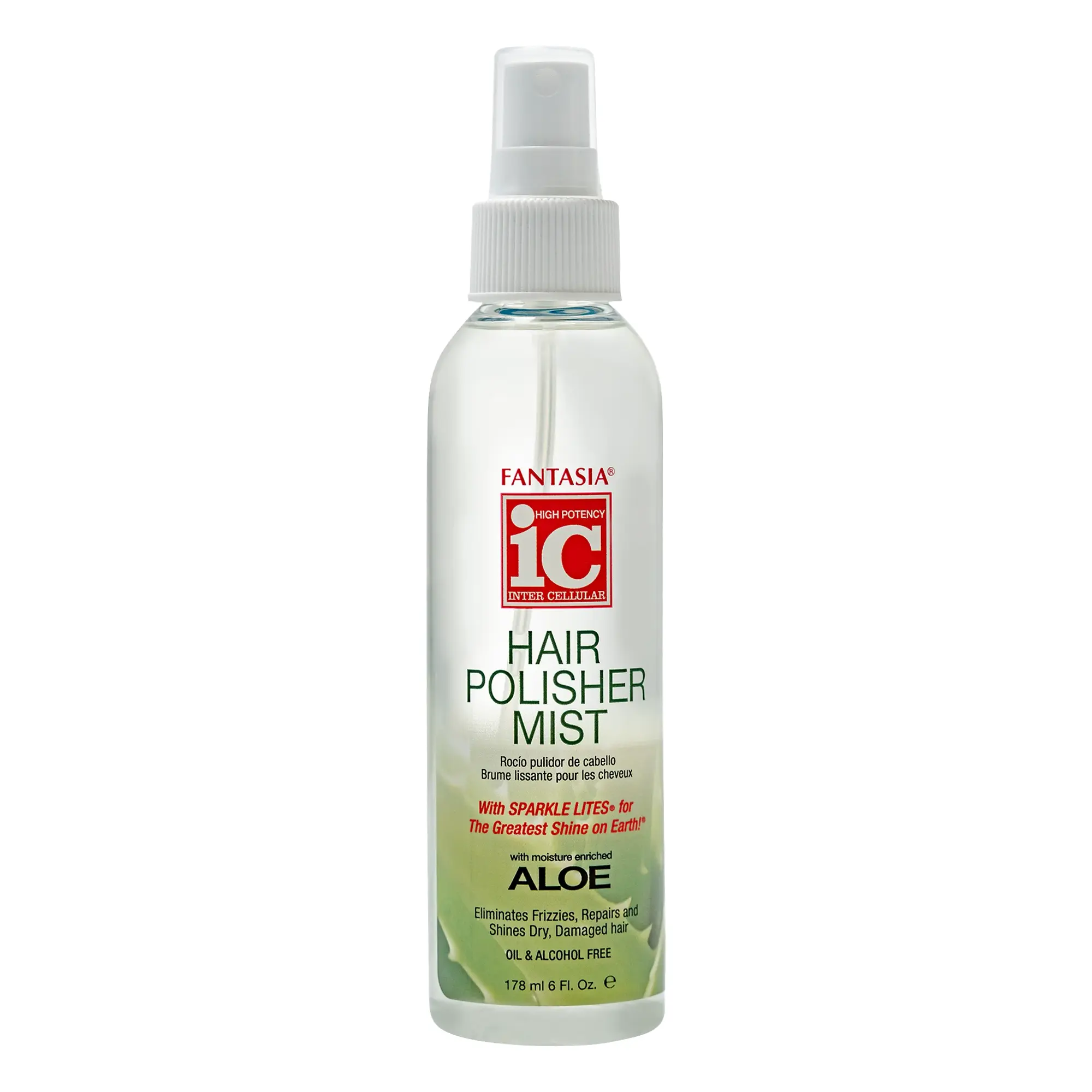 Fantasia IC Hair Polisher Mist, Hydrating Anti-Frizz Spray with Heat & Sunscreen Protection for Smooth, Daily Shine - Lightweight, Alcohol-Free Formula for Dry, Damaged & Textured Hair, 6oz, Haircare, Sun Protection