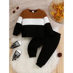 Boys' Three-Color Patchwork Casual Fashion Long Sleeve Pants Set, Autumn Winter, Comfortable & Stylish Design for Kids