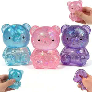 2026 NEW Bear Squishy Toys, Glitter Colorful Sensory Stress Balls for Anxiety Relief, Squishy Balls Fidget Toys for Kids Adult, Squeeze Balls Bulk, Party Favors Goodie Bags Stuffer for Boys Girls