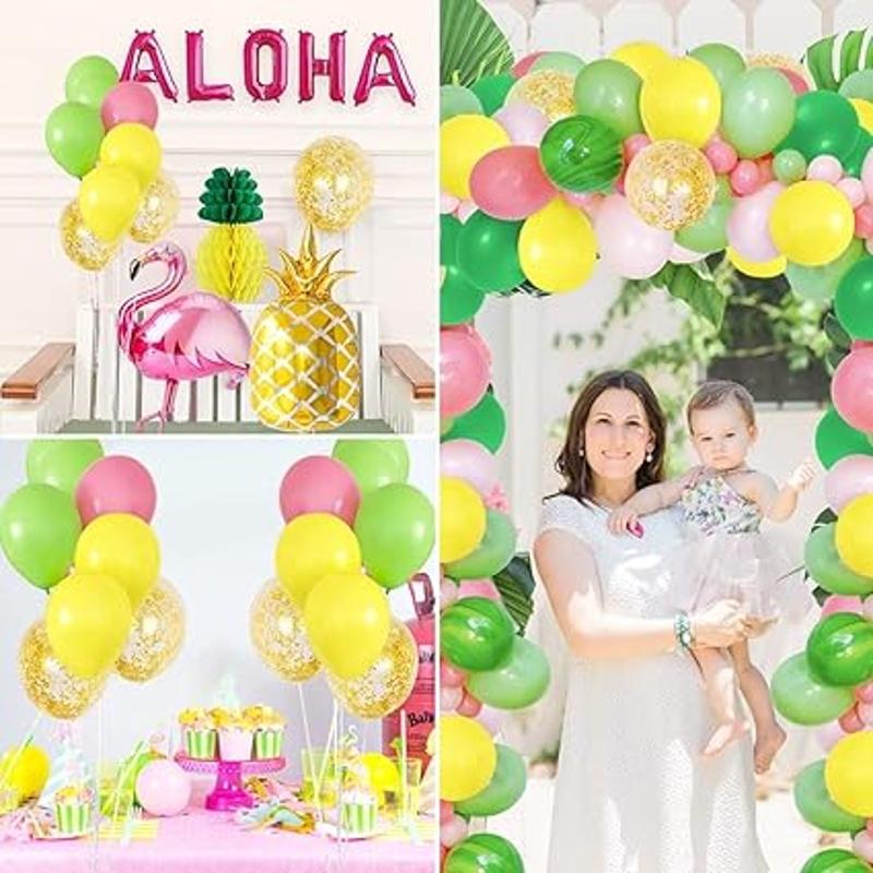 AcnA Hawaiian Party Decorations, Hawaii Balloons Decorations with Huge Flamingo Balloons,  Balloons Banner, Hawaiian Balloons for Aloha Hawaiin Theme Party Decorations Luau Beach Summer Birthday