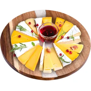 Wood Epoxy Resin Cheese Cutting Board - 9.8" Round Decorative Platter for Chopping, Serving, Charcuterie - with White Resin Art for Beautiful Kitchen Decor