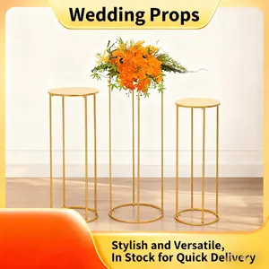 Gold 3 Piece Cylindrical Flower Stand Set Modern Steel Pipe Wedding Birthday Baby Shower Graduation Party Decor 39 31 23 Inch Height Adjustable Load 17 11 6 Lbs Easy Assembly Ornaments Decoration Baking Paint Racks