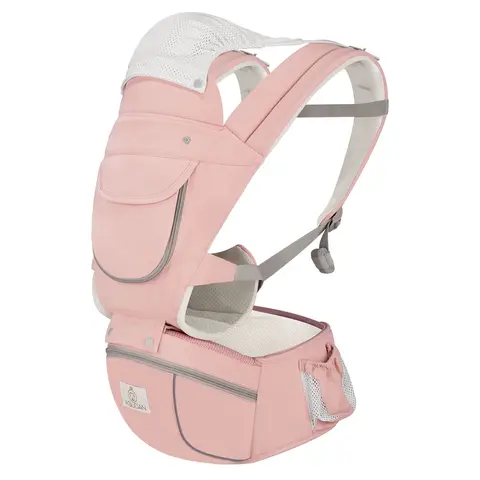 Agudan Baby Carrier Ergonomic 6-in-1 Hip Seat Newborn to Toddler 0-36 Months, 100% Cotton Breathable Mesh Adjustable Hands-Free Infant Sling with Sun Protection Hood & Storage Pockets for all-day comfort