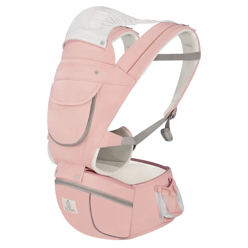 Agudan Baby Carrier Ergonomic 6-in-1 Hip Seat Newborn to Toddler 0-36 Months, 100% Cotton Breathable Mesh Adjustable Hands-Free Infant Sling with Sun Protection Hood & Storage Pockets for all-day comfort