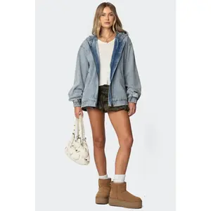 Hooded Vintage Washed Denim Bomber Jacket – Relaxed Fit, Streetwear Style, All-Season Layer
