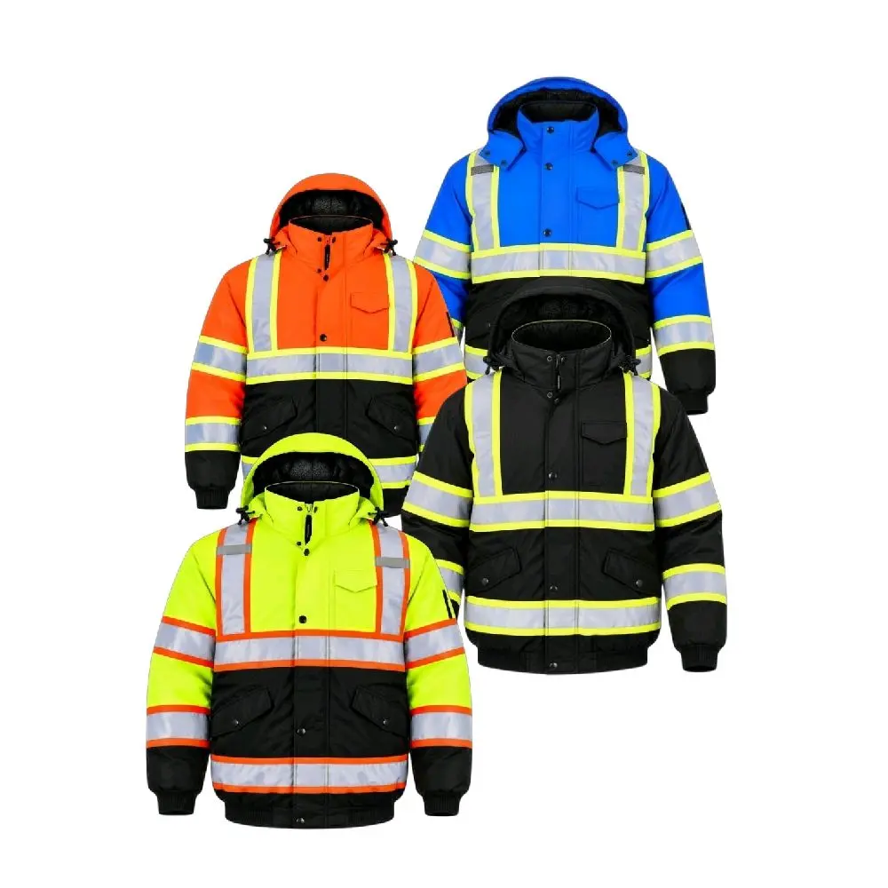 Hi-Viz Waterproof Work Jacket with Sherpa Liner,American size,  Retractable Hood,Cold Work Safety Gear