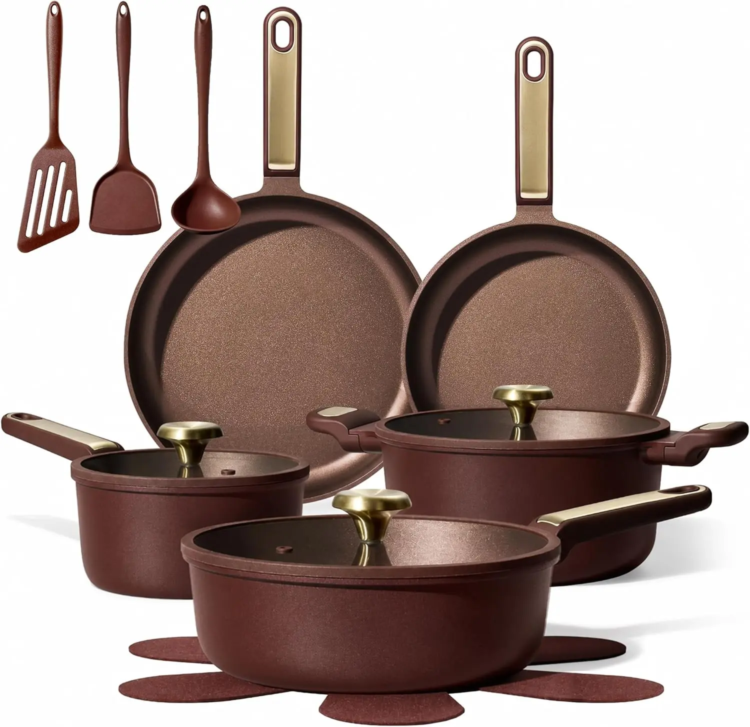 CAROTE 16pcs Cookware Sets, Pots and Pans Set Non Stick, Cooking Set with Silicone Lids, Dishwasher Safe, Space Saving, Fit All Stovetops, Stay-Cool Handle Aluminium