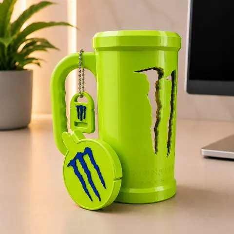 3D Printed Reusable Beverage Can Holder Set - Lightweight Ergonomic Kitchen Gadget with Lid, Miniature Keychain Bottle Opener for Workshop, Gifts for Him, Adults Everyday Use