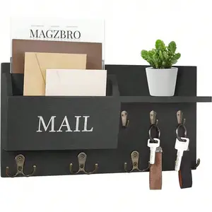 Key Holder For Wall, Mail And Key Hanger Wall Mount With Double Key Hook And Hat Coat Rack Shelf Decor,Key Organizer Suitable For Entryway, Hallway, Dog Leashes,House And Living Room