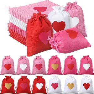 Heart Shaped Gift Bag, 20pcs/set Linen Gift Wrapping Bag with Drawstring, Gift Wrapping Supplies for Wedding Baby Shower Party, Party Decoration Supplies