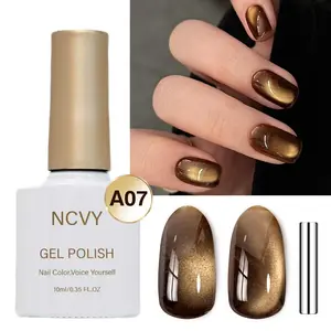 NCVY gold Cat Eye Magnetic Gel Nail Polish, Nail Care, 10ml/0.35oz bottle with magnetic tool, long-lasting formula with LED curing, salon quality, perfect for DIY at home, ideal gift for Valentine's Day and spring/summer, safe formula free of HEMA.