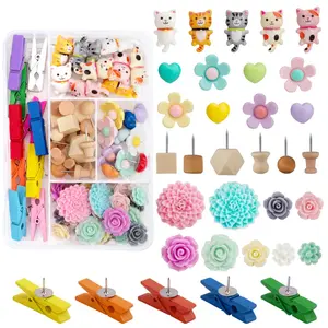 72PCS Cute Cat Thumb Tacks - Wooden Push Pins for Cork Board Wall Cubicle - Assorted Colors - Ideal for Home Decor